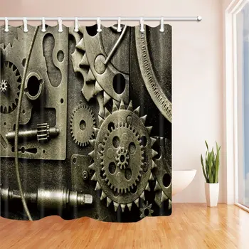 

Industrial Revolution Decor Steam Gear Shower Curtains Polyester Fabric Waterproof Bath Curtain 69X70 in Shower Curtain Hooks
