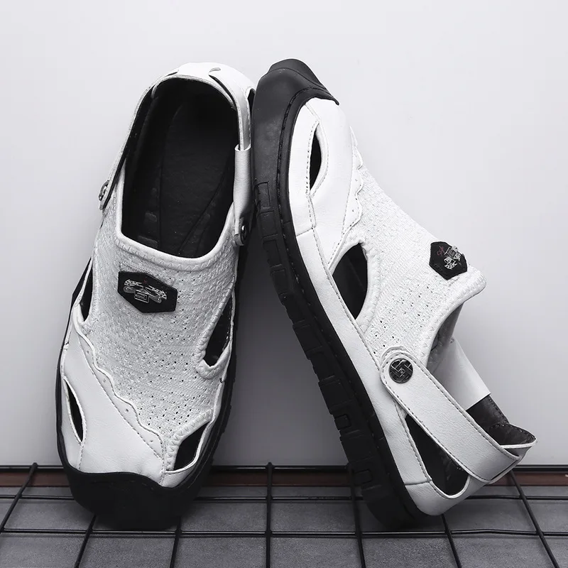 COWCOM Spring Casual Shoes Men's Breathable Sandals Comfortable Men's Shoes Leather Shoes Women Fashion CLK-318 - Цвет: 318white
