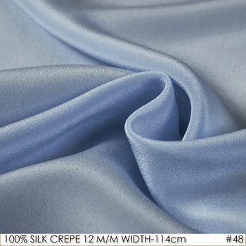 

SILK CREPE DE CHINE 114cm width 12momme/100% Natural Silk Fabric apparel sewing fabric for Wedding Wedding Grey Blue satin-48