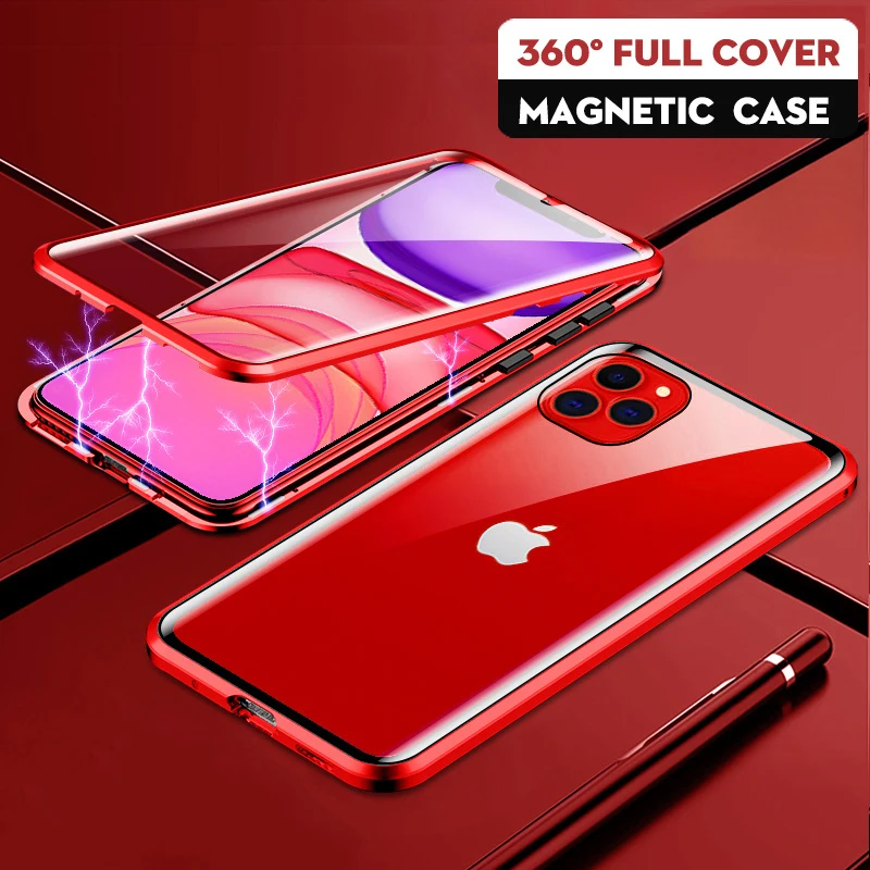 Металлический чехол 360 для iPhone 6 7 8 Plus X XR XS MAX Магнитный Роскошный ударопрочный из