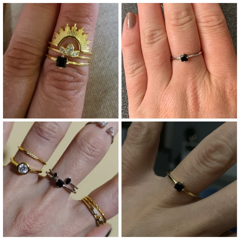 CANNER Dainty 925 Sterling Silver Rings For Women Gold Crystal Finger Rings Girl Black Zircon anillos Female Cubic Zirconia Ring silver ring silver rings