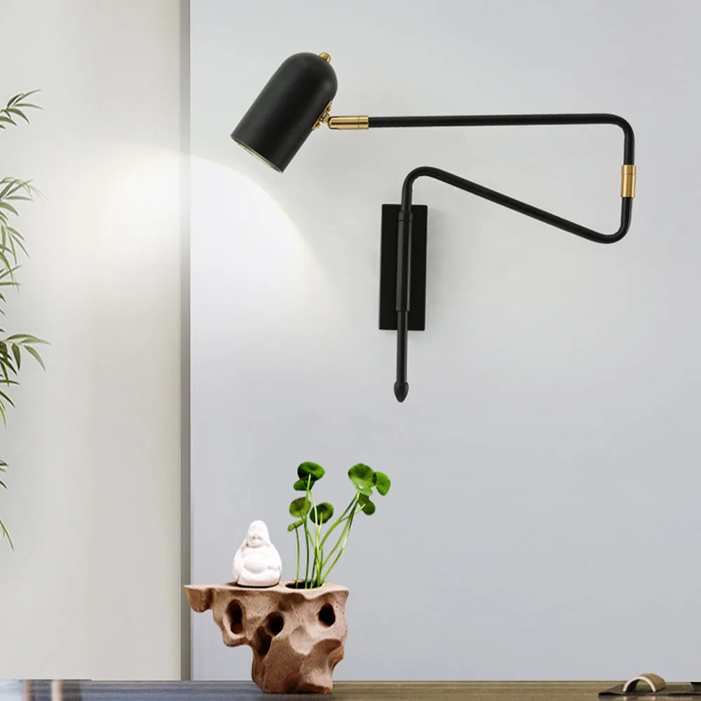 

Modern E27 Led Wall Lamp Nordic Rocking Arm Living Room Bedroom Black/Gold Long Pole Folding Stretchable Bedside Reading Lamp