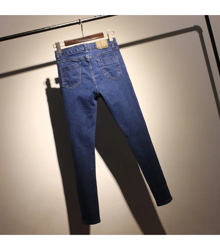 Женские брюки в Корейском стиле, джинсы с высокой талией, обтягивающие, большие размеры, однотонные, простые, универсальные, женские, черные, до щиколотки, повседневные
