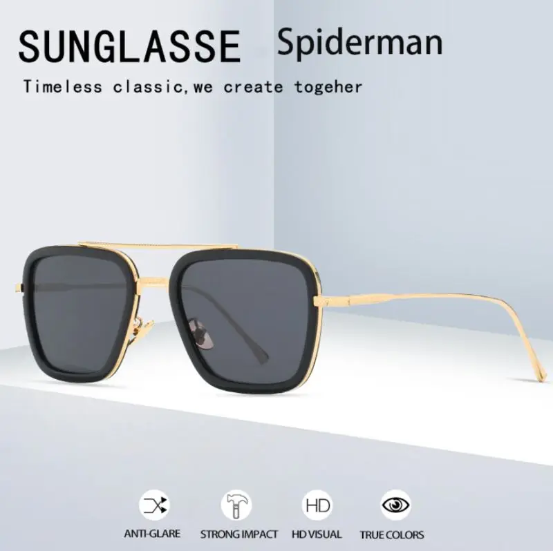 Новые мужские солнцезащитные очки «Человек-паук», «дальний от дома», «Питер Паркер», «Железный человек», «Тони Старк», классические солнцезащитные мужские очки Suqare