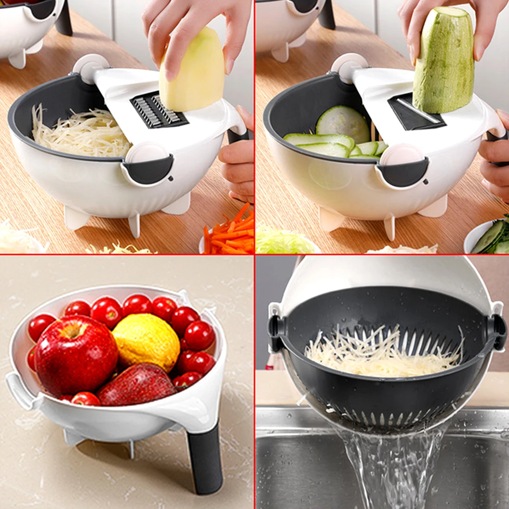 BEEMSK Household multi-functional vegetable cutter with drain basket Sliced radish grater Automatic rotation Angle Slice potato