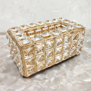 

European High-grade Crystal Tissue Box Simple Home Living Room Coffee Table Desktop Napkin Storage Box Creative Car Tissue Box