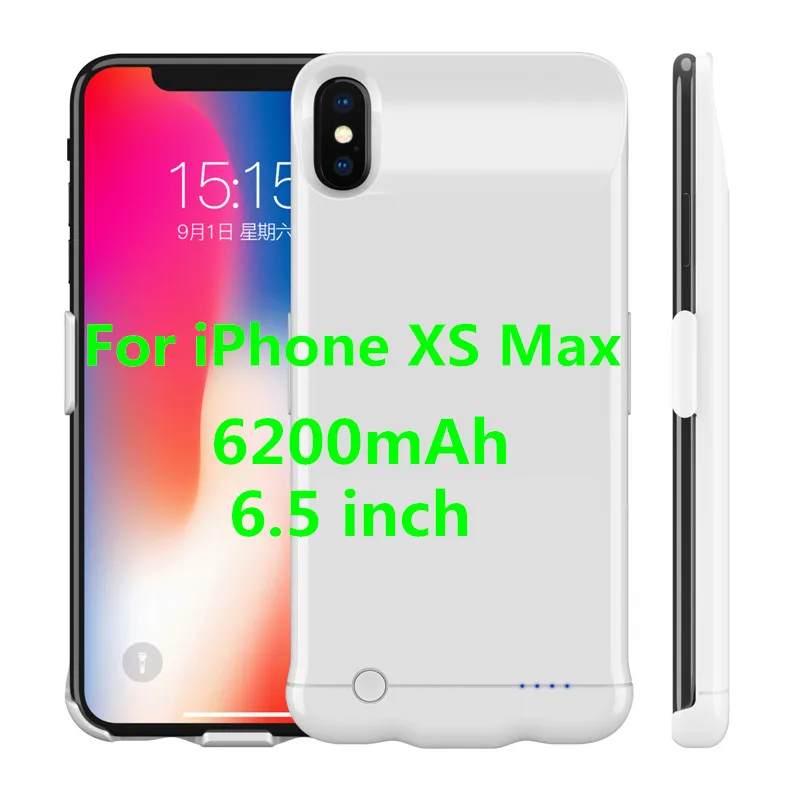 6200 мАч чехол для зарядного устройства для iPhone XS Max power чехол 5200 мАч портативный резервный внешний аккумулятор чехол для iPhone XR чехол для зарядки - Цвет: White for Xs Max 6.5