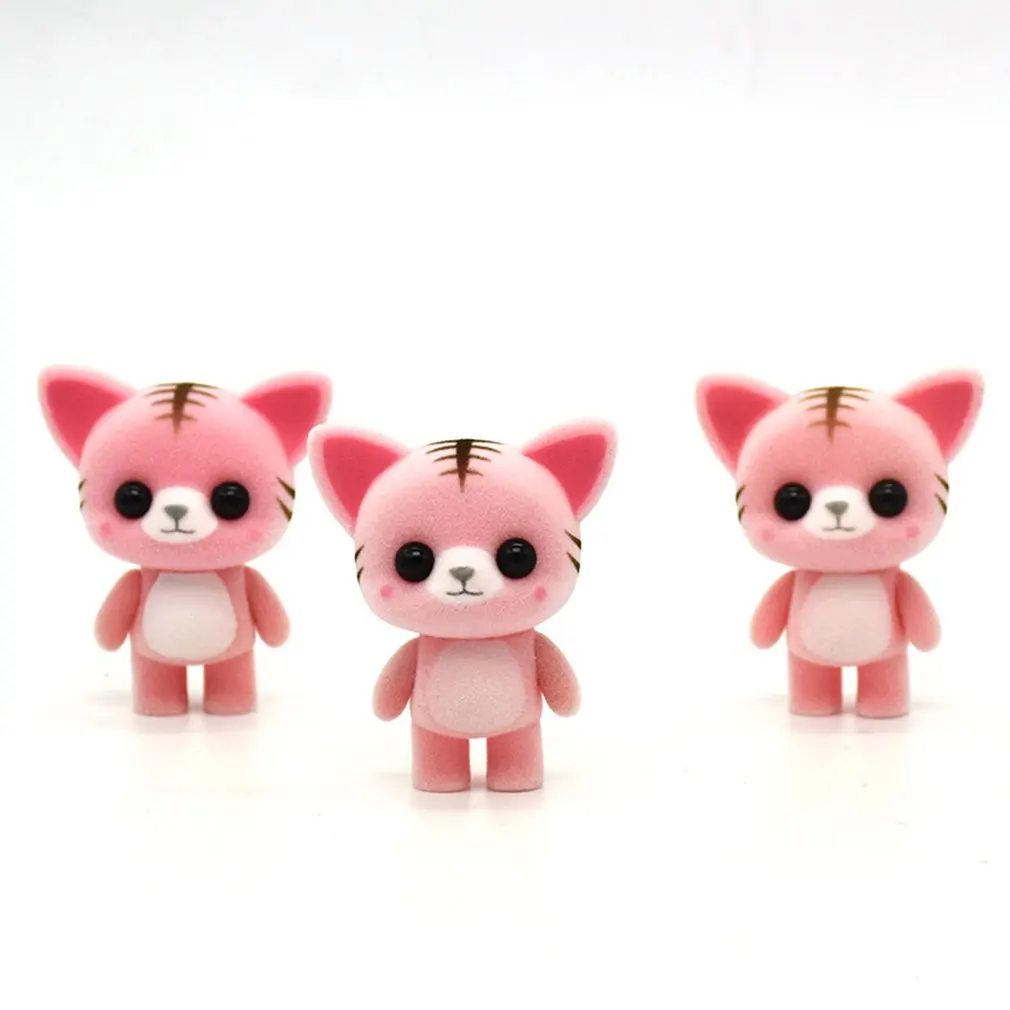 Cute Animals Portable Children Toy Home Ornament Automobile Decoration Plastic Flocking Toys Mini PVC Flocking Decoration Dolls