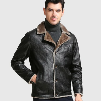 

Faux leather jacket and faux fur collar autumn 2020 brand winter warm jacket casual faux leather motorcycle jacket men