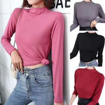 

2020 New Style for Autumn and Winter Stretch Sweater Half-Collar Warm Slim Bottoming Shirt Pullover Knitting Shirt Women