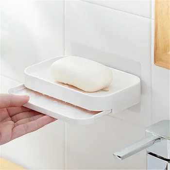 

Creative Seemless Water Draining Soap Dish Adhesive Wall Hanging Soap Holder Toilet Plastic xiang zao jia Soap Box
