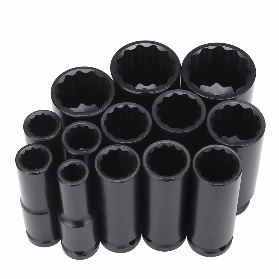 13pcs Impact Socket Set 1/2" 10-32mm Universal Socket Metric Drive Deep Socket Set Wrench for Air Pneumatic Tool Repair Tools
