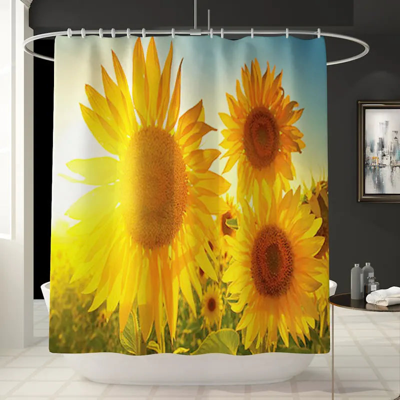 Zeegle Sun Flower Bath Mat Set Shower Curtain Set with Hooks Washable Toilet Foot Rug Lid Toilet Cover Mat Bathroom Entrance Mat - Цвет: YL96