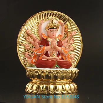 

Gundi bodhisattva Buddha statues gold painted Buddha goddess of avalokitesvara gundi carries a small Buddha statue