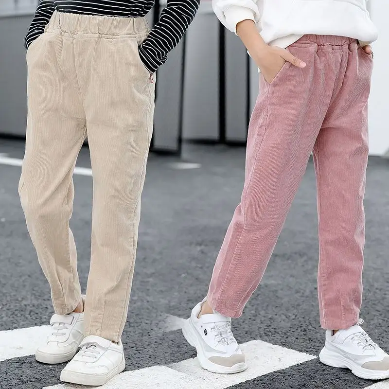 

2019 Autumn New Children Girls Corduroy Skinny All-match Casual Leggings Pants Kids Girls Elastic Waisted Trousers Clothes N65