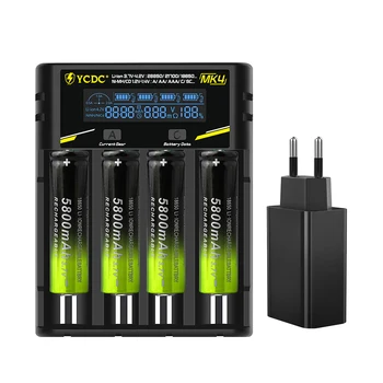 

2/4 Slots Smart Universal Fast USB Charger Battery Charger + Rechargeable 3.7V 2/4 Pcs 5800mAh 18650 Battery Cell Set US/EU Plug