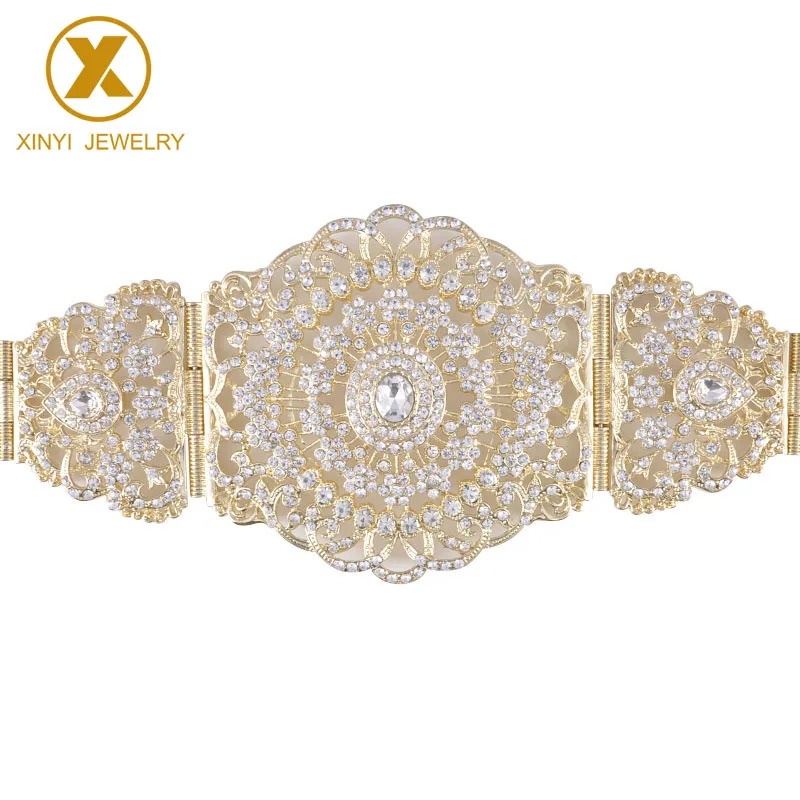 Изысканный марокканский стиль, регулируемая длина, ювелирные изделия для тела, цепочка на талию, женский, полный, с бриллиантами, выдолбленный, Стильный серебряный металлический ремень - Цвет: gold white