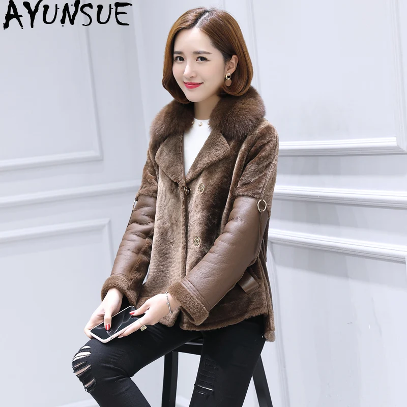

AYUNSUE Luxury Double Faced Fur Coat Female Natural Sheep Shearling Fur Jackets Winter Jacket Women Genuine Leather Jacket MY
