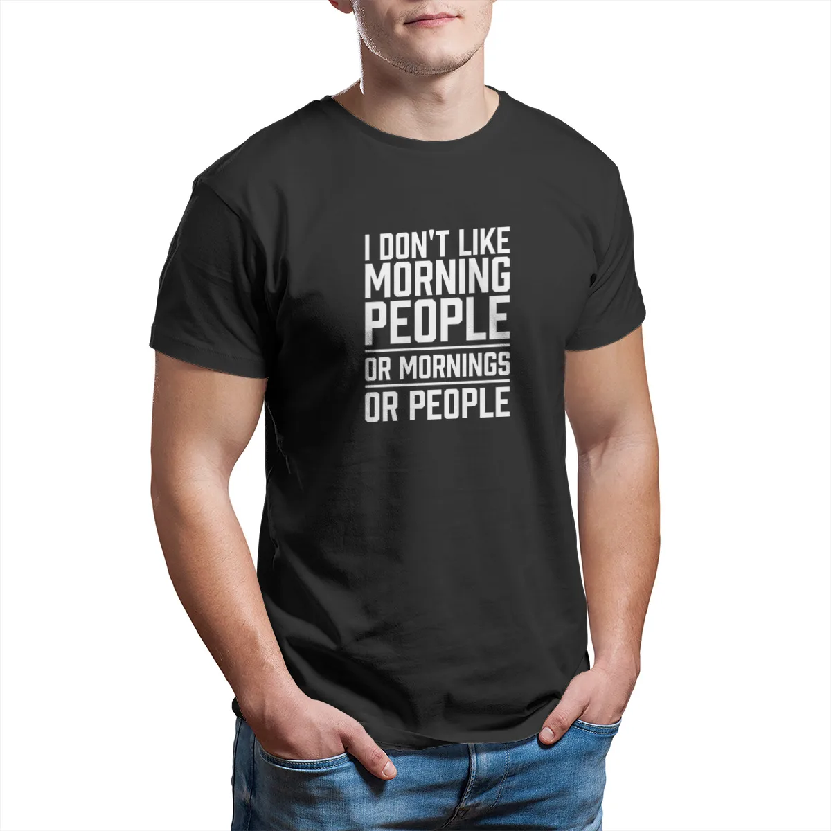 Футболка с надписью I Do not Like Morning People черные парные топы графическим принтом в