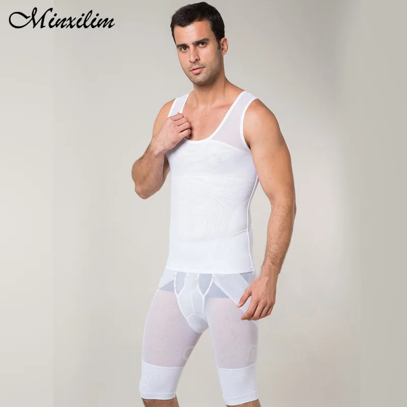 

Minxilim Men Body Shaper Belly Control Slimming Shapewear Men's Slimwear Thin Stretch Double-layer Mesh Belted Sleeveless Vest