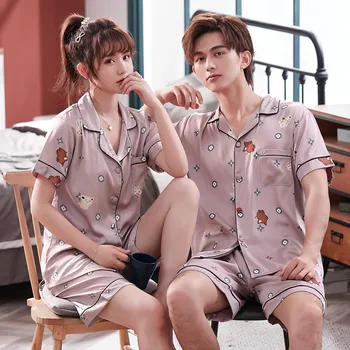 

Youhottest Lovers Silk Satin Pajama Sets Couple Home Suit Spring Sleepwear Long Sleeve Pajama Sets