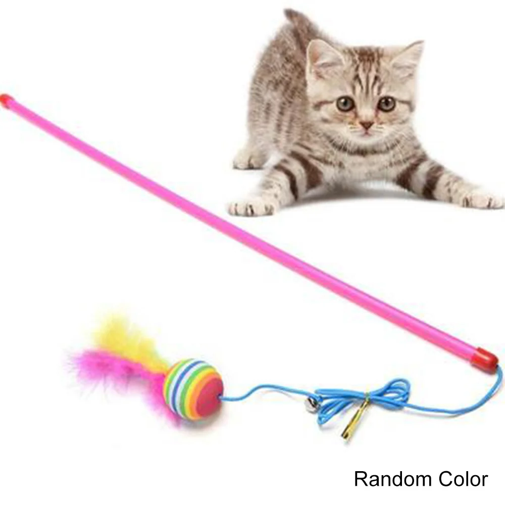 Домашнее животное кошка, игры игрушка милый дизайн колокольчиком палочка-Дразнилка с перьями Пластик игрушка для кошек интерактивная игрушка для домашних животных Товары для кошек