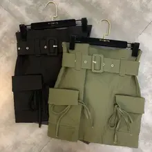 Ранняя осень пояс талии декоративные карманы оснастки тренд Высокая талия женская Юбка-миди