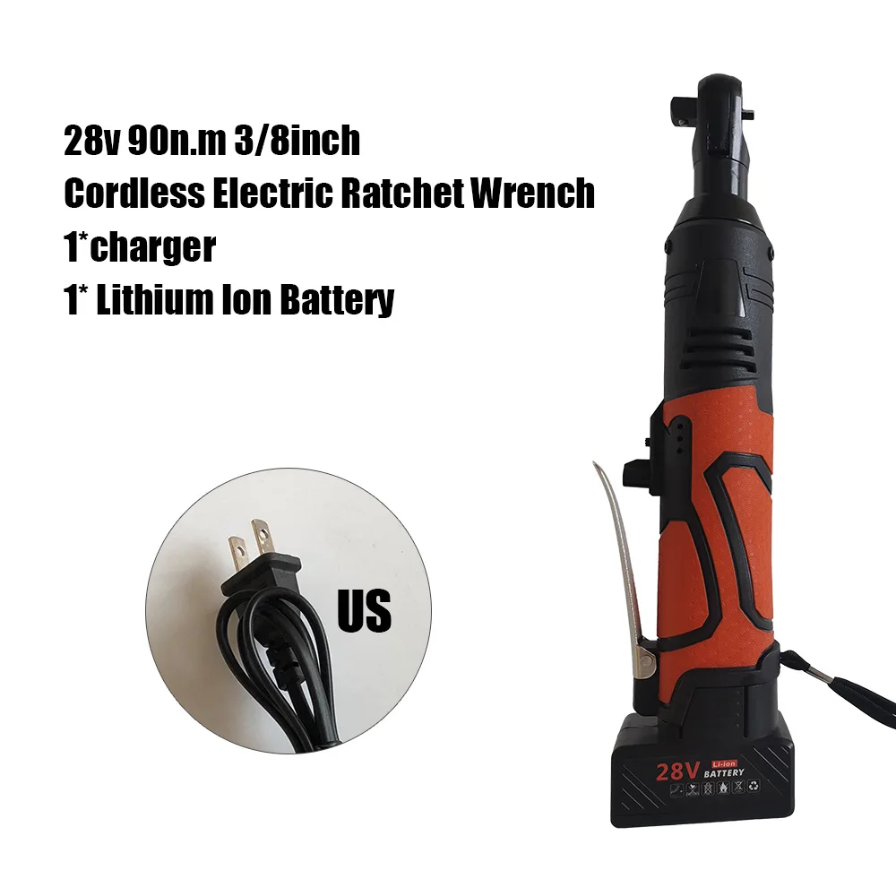 

Right Angle Wrench Ratchet 28V 90N.m 3/8in Cordless Electric Ratchet Right Angle Wrench Tool Kit W/ Battery UK,US,EU,AU