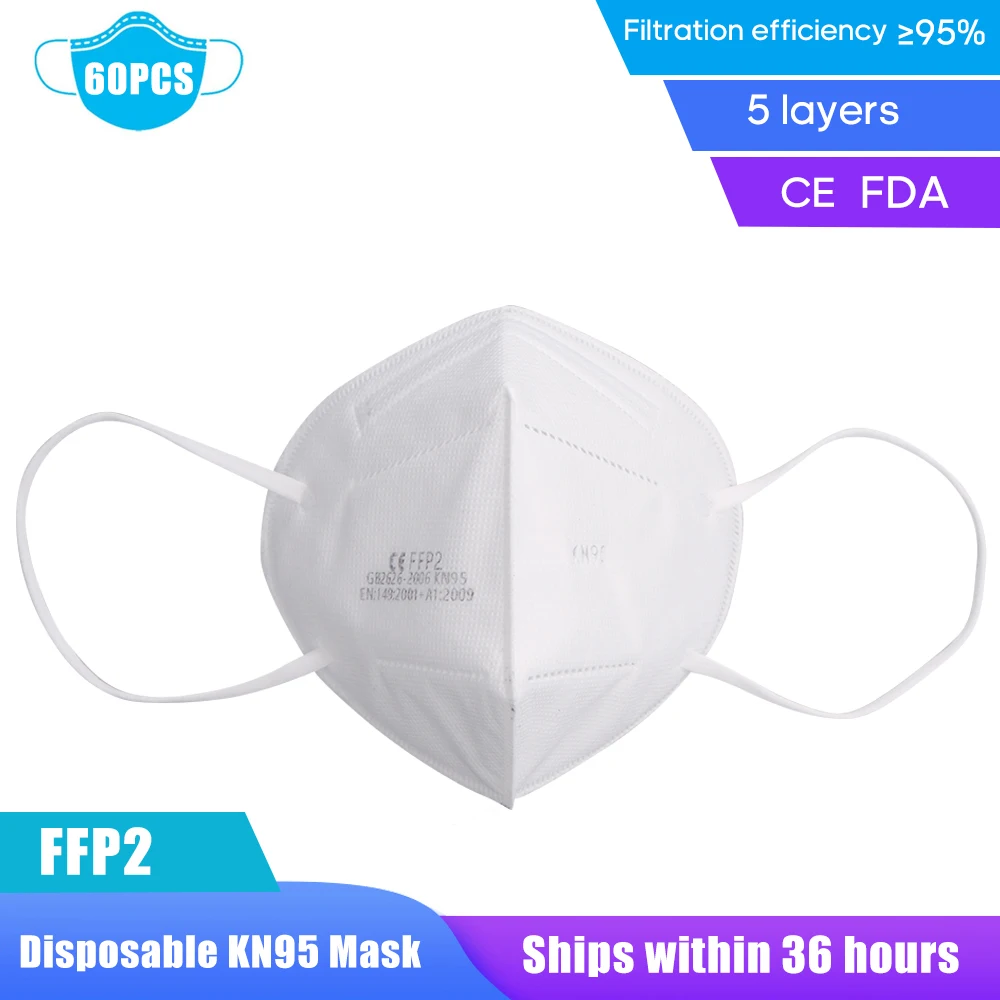 

1-100pcs US CZ Stock FFP2 Mask Face Mask Disposable 5 Layer 95% Filtration Anti PM2.5 Breathable Dustproof Mouth Masks KN95 Mask