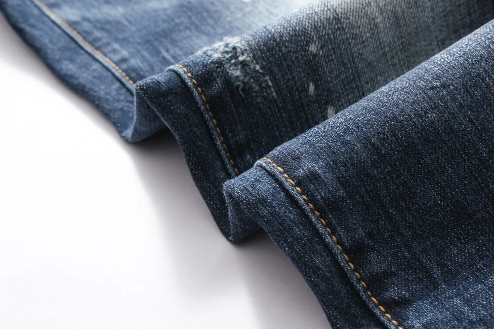 Европейский и американский стиль dsq Брендовые мужские джинсы роскошные мужские прямые джинсовые брюки на молнии Лоскутные тонкие синие джинсы для мужчин 8033