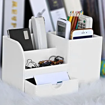

Pen Container Desk Organizer Storage Case Compartment Remote Controller Decoration Multifunctional PU Leather Drawer Type Box