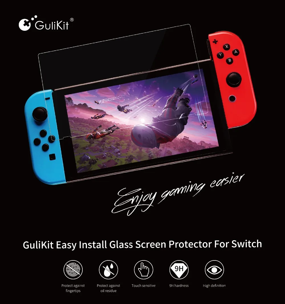 Gulikit Простая установка 9H Твердость Закаленное стекло протектор экрана для nintendo Switch полный экран Максимальная защита
