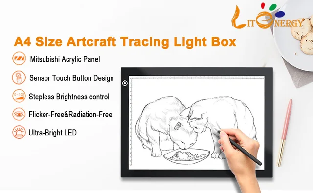 A4 LED Tracing Light Pad,Portable LED Artcraft Tracing Light Board Light  Box Brightness Control with USB Power for Kids Artists Animation Sketching