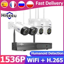  Hiseeu Wireless 8CH 4PCS 3MP Two-Way Audio Home Security Camera WIFI Outdoor IP Camera NVR Kit CCTV Video Surveillance System 