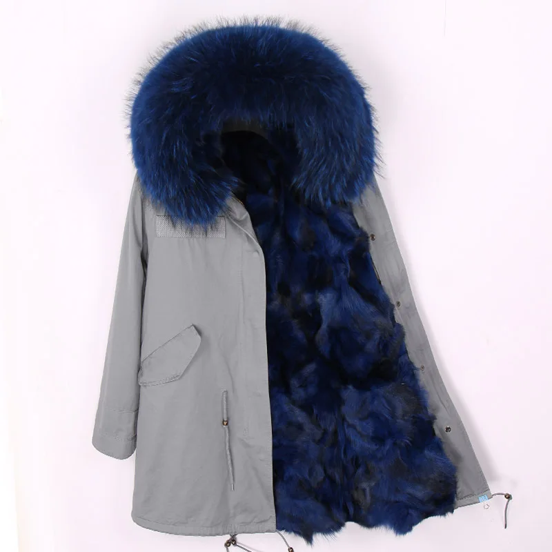 Зимняя теплая куртка с воротником из меха енота, с капюшоном, с подкладкой из натурального Лисьего меха, верхняя одежда, мужская длинная толстая парка, пальто из натурального меха - Цвет: fox fur liner 8