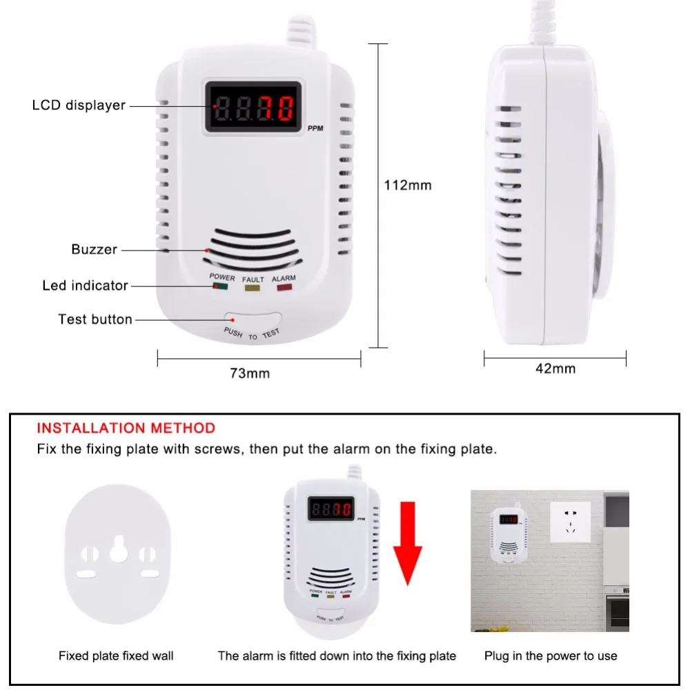 panic button alarm system Independent Carbon Monoxide Detector Gas Detector Gas Alarm Sensor Methane Propane Gas leak Detector EU Plug LCD Security ring alarm hub plus keypad