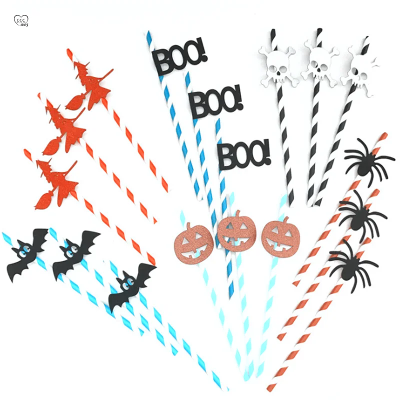 

30pcs Haloween Creative Pumpkin Skeleton Spider Witch Decoration Straw for Drink Party Supplies Photo Decor Disposable Tableware