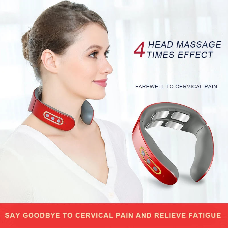 VOCCVIEN Electric Pulse Neck and Shoulder Massager Instrument Cervical Pain Relief Far-Infrared Heating Health Care Relaxation