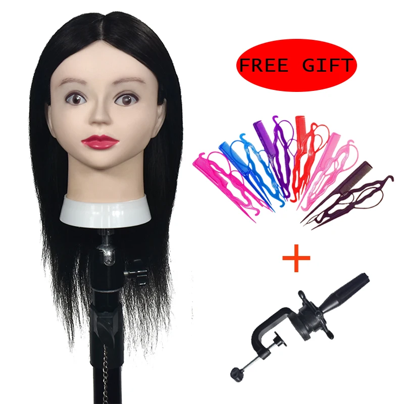 

100% Real Natural Human Hair Training Mannequin Head With Stand Salon Professional Hairdressing Practice Manequi Head For Barber