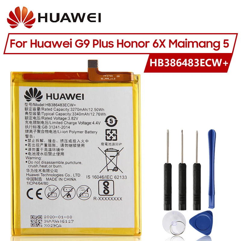 Huawei оригинальная запасная батарея HB386483ECW для G9 Plus Honor 6X Maimang 5 MLA AL00 AL10 G9Plus 3340