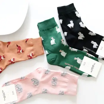 

Elephant Rabbit Fox Sheep Print Socks Ladies Animal Pattern Cartoon Cotton Sock Female Soft Comfortable Cute Ankle Tube Socks