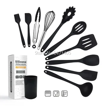 

Simple and Creative Kitchen Silicone Kitchenware Non-stick Cookware Spoon Spatula Set Food Grade Silicone 11 Piece Set In Stock