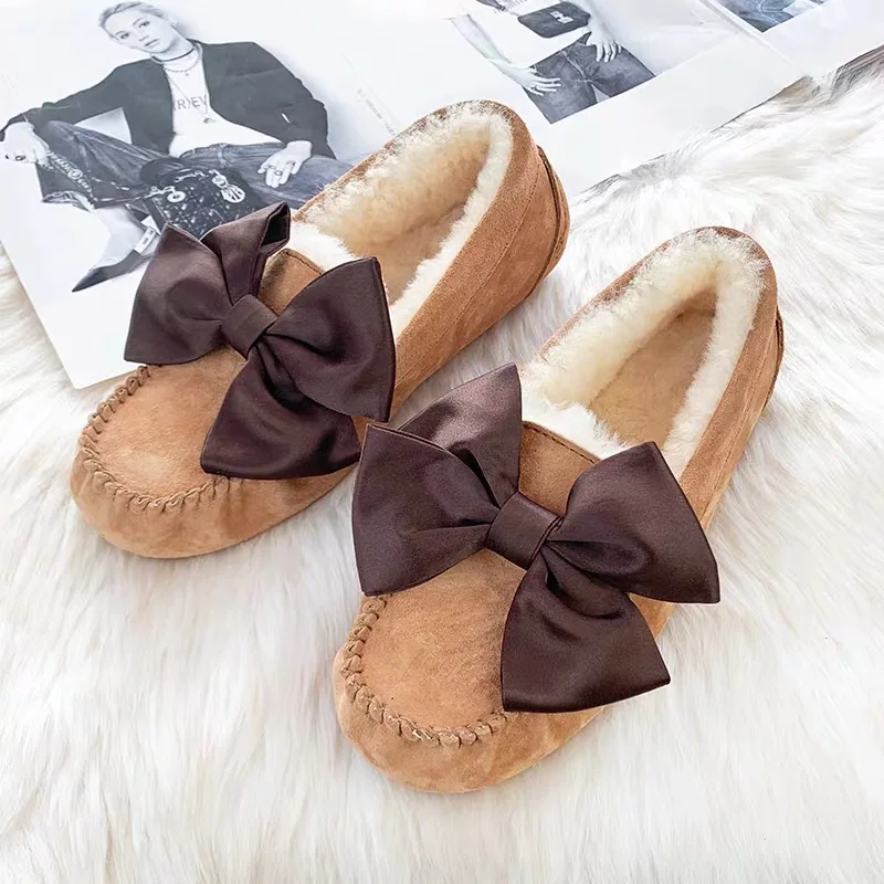 Women 100% Natural Fur brand Shoes Moccasins Loafers Soft Genuine Leather Leisure Flats Female Casual Footwea