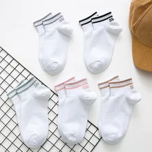 Женские носки, 5 пар, весна-осень, удобные, в полоску, для студентов, белые, для девушек, милые, с надписями, носки Meias Sokken Socken Soks