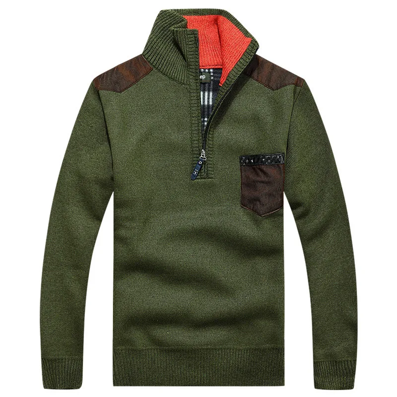 2020 Autumn Men's Turtleneck Sweater Winter Half Zip Fleece Knitted Wool Pullovers Long Sleeve Pocket Casual Thick Male | Мужская