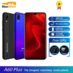 Blackview A60 Plus Android 10,0 смартфон с четырёхъядерным процессором, 4 ГБ, 64 ГБ, мобильный телефон, 5 Мп + 8 Мп, двойная камера, 4080 мАч