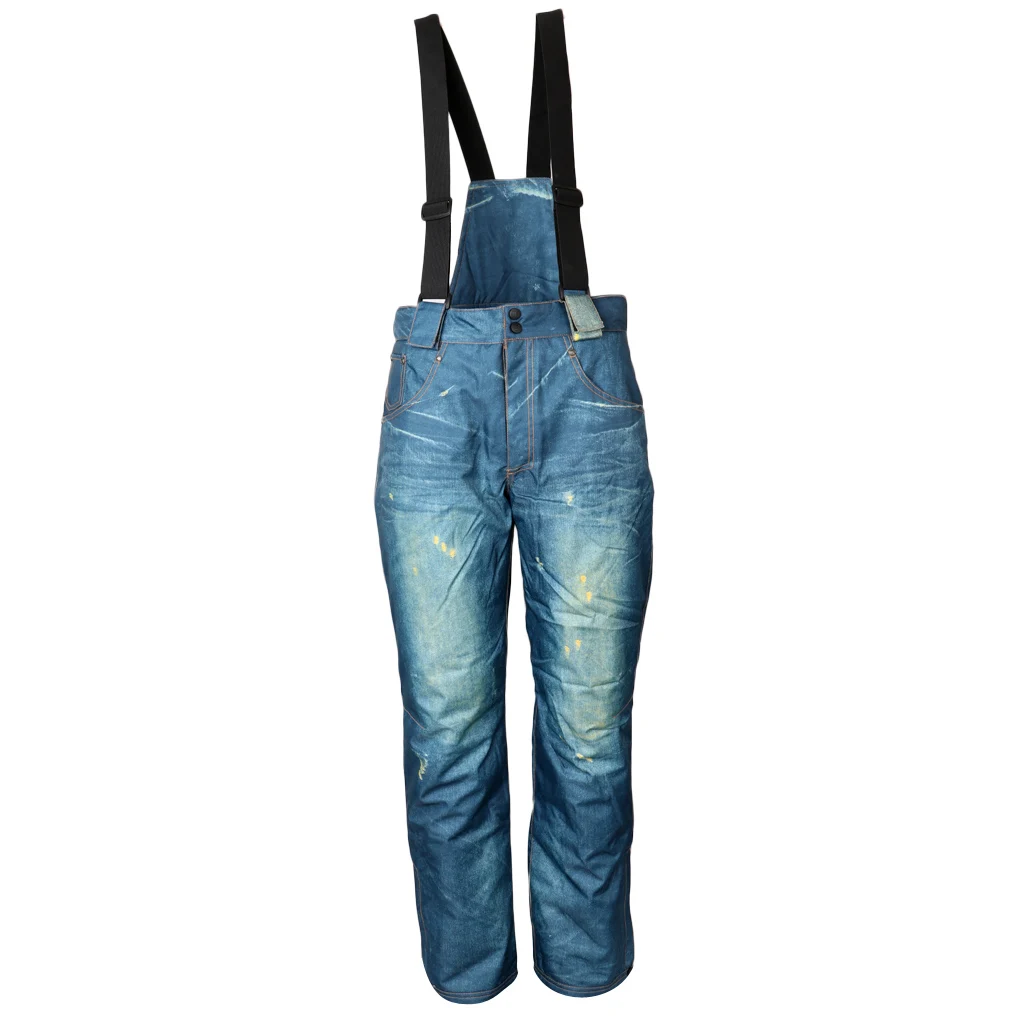 Зимние спортивные водонепроницаемые джинсовые лыжные штаны, ветрозащитные джинсовые брюки, комбинезон со съемным нагрудником для мужчин