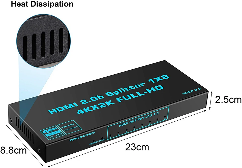 2024 1x8 4K UHD HDMI Splitter 2.0 1x2 HDMI 2.0 Splitter HDCP 2.2 HDR Splitter HD