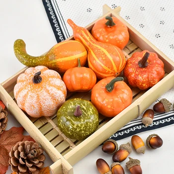 

50Pcs Simulation Pumpkin Golden Autumn Mini Pumpkin Set Halloween Pumpkin Thanksgiving Decoration Pumpkin Pine Cones Acorns Prop