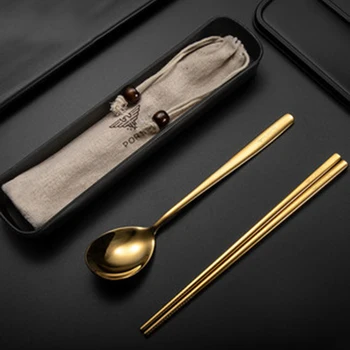 

Korean gold Spoon Chopsticks Case 304 Stainless Steel Portable Tableware Chopsticks Spoon Fork Single Student Adult Travel 5CD
